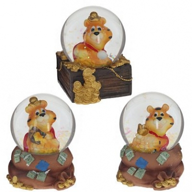 Фигурка декоративная в стекл.шаре "Тигр", L7 W7,5 H9 см, 4в.