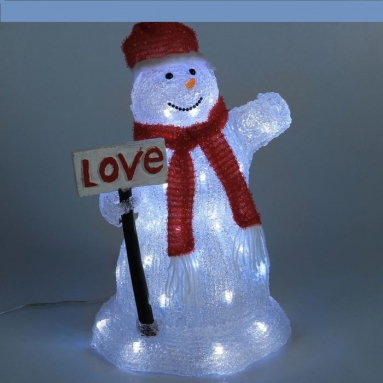 Фигура акрил. "СНЕГОВИК с табличкой LOVE" 20х23х30 см, 40 LED, с контр. 8р.,220V