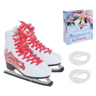 Коньки фигурные с мехом 215DB white-red, размер 31