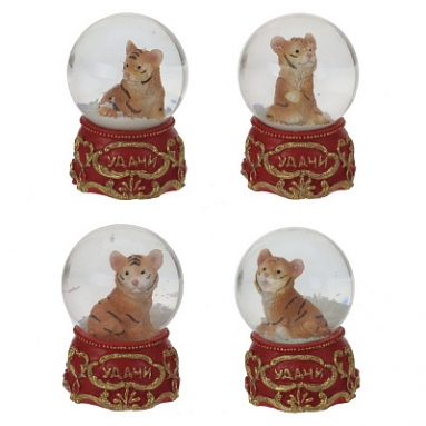 Фигурка декоративная в стеклянном шаре "Тигр", L4,5 W4,5 H6 см, 4в.